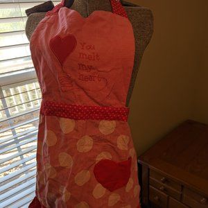You Melt My Heart Romantic Pink Two-Tone Ruffled Apron Polka Dots